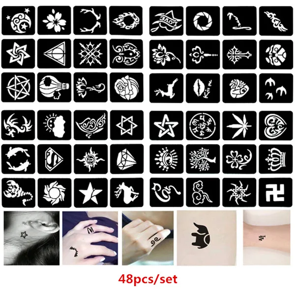 48pcs/set Pochoir Henna Reusable Airbrush Stencils for Painting DIY Body Art Glitter Tattoo Sjablonen Tattoo Stencil
48pcs/set Pochoir Henna Reusable Airbrush Stencils for Painting DIY Body Art Glitter Tattoo Sjablonen Tattoo Stencil