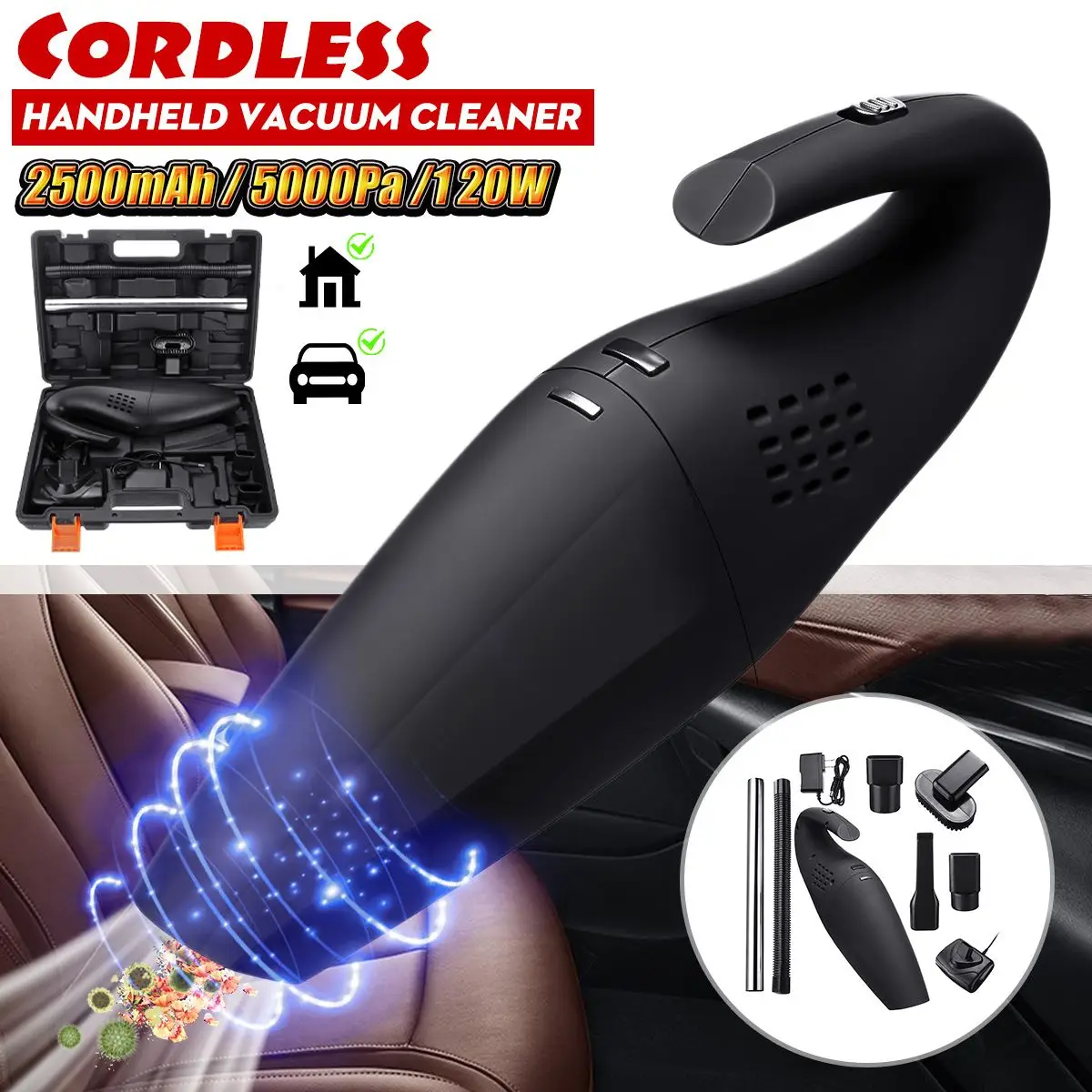 120W Wet & Dry Portable Rechargeable Home Cleaning Tool Handheld Car Wireless Vacuum Cleaner With High Power Dual Purpose
120W Wet & Dry Portable Rechargeable Home Cleaning Tool Handheld Car Wireless Vacuum Cleaner With High Power Dual Purpose