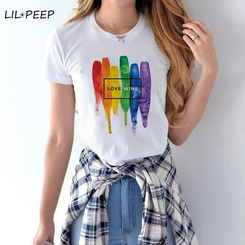 Watercolor LGBT Love Wins Rainbow Paint Typographic Women T Shirt Vogue Harajuku Fashion Streetwear Aesthetic Camiseta Mujer
Watercolor LGBT Love Wins Rainbow Paint Typographic Women T Shirt Vogue Harajuku Fashion Streetwear Aesthetic Camiseta Mujer