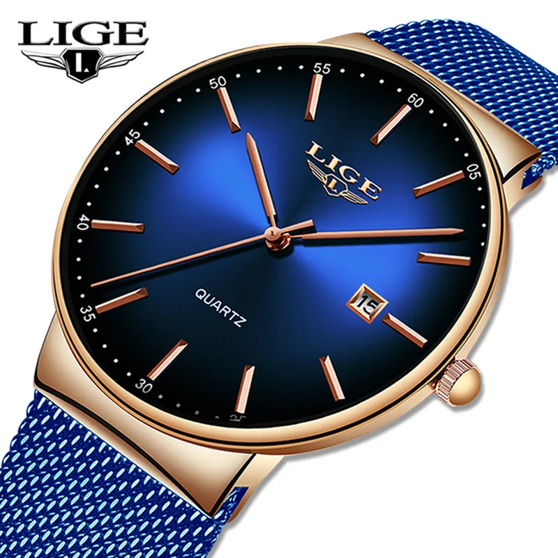 2019 LIGE мужские часы от ведущего бренда Роскошные Синие камуфляжные спортивные