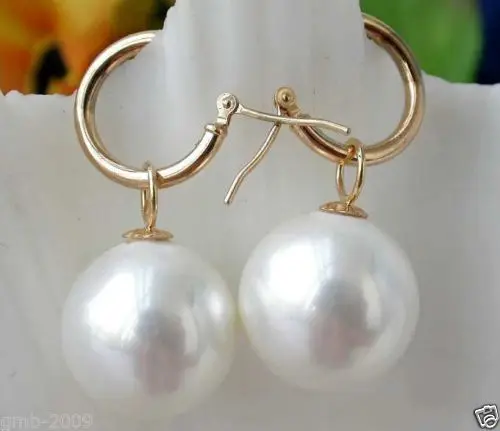 Huge Beautiful Round South Sea Purple pink Shell Pearl Hoop Earrings 14K GP gold