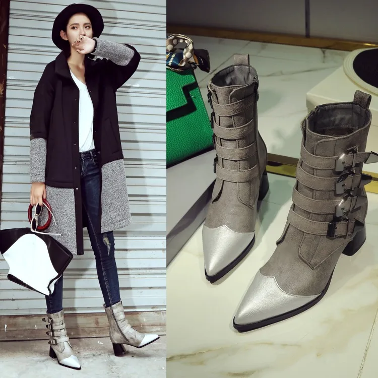 2018 mixed colors buckle with pointed toe fashion boots mid-calf hoof heels zapatos mujer size 8.5 women's shoes
2018 mixed colors buckle with pointed toe fashion boots mid-calf hoof heels zapatos mujer size 8.5 women's shoes