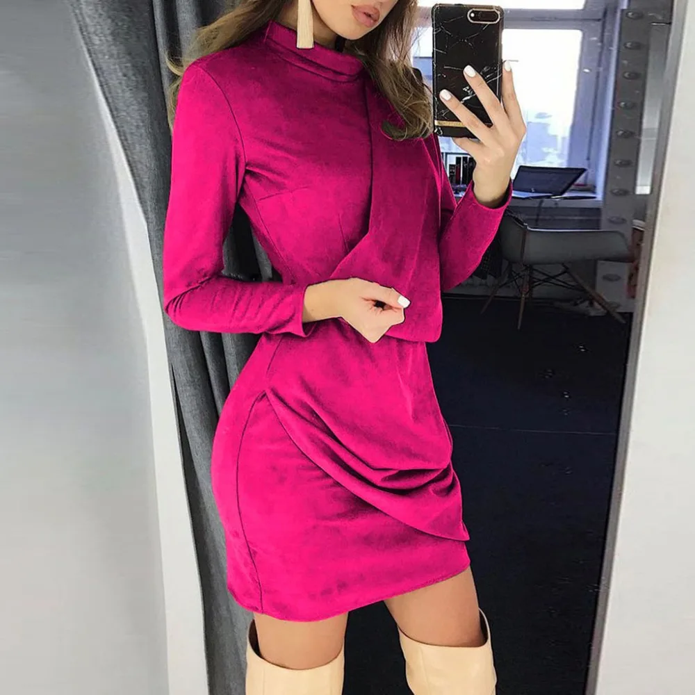 Faux suede leather dress women thin turtleneck long sleeve dresses Autumn vintage fashion party dress Winter draped vestidsos
Faux suede leather dress women thin turtleneck long sleeve dresses Autumn vintage fashion party dress Winter draped vestidsos