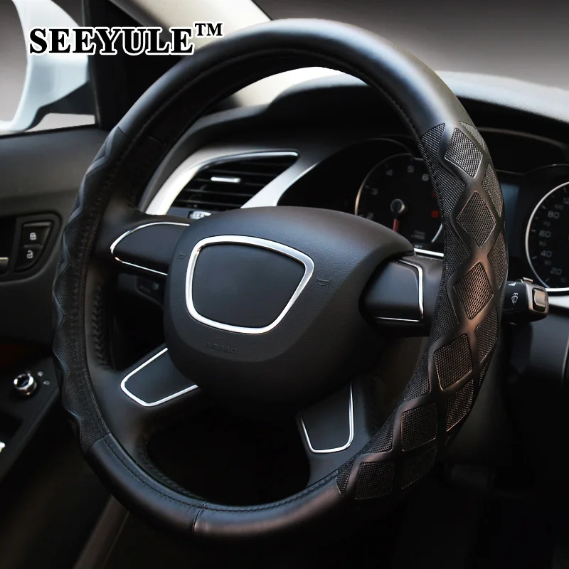 1pc SEEYULE Deluxe Car Steering Wheel Cover Protector Leather Mixed with PVC Material Comfortable Soft Hand Feeling Durable Use
1pc SEEYULE Deluxe Car Steering Wheel Cover Protector Leather Mixed with PVC Material Comfortable Soft Hand Feeling Durable Use