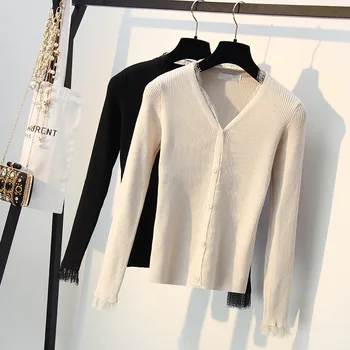 Spring V-nceck Long Sleeve New Knitted Cardigan For Women OL Patchwork Lace loose Sweater Female Solid Color Elegant Shirts
Spring V-nceck Long Sleeve New Knitted Cardigan For Women OL Patchwork Lace loose Sweater Female Solid Color Elegant Shirts