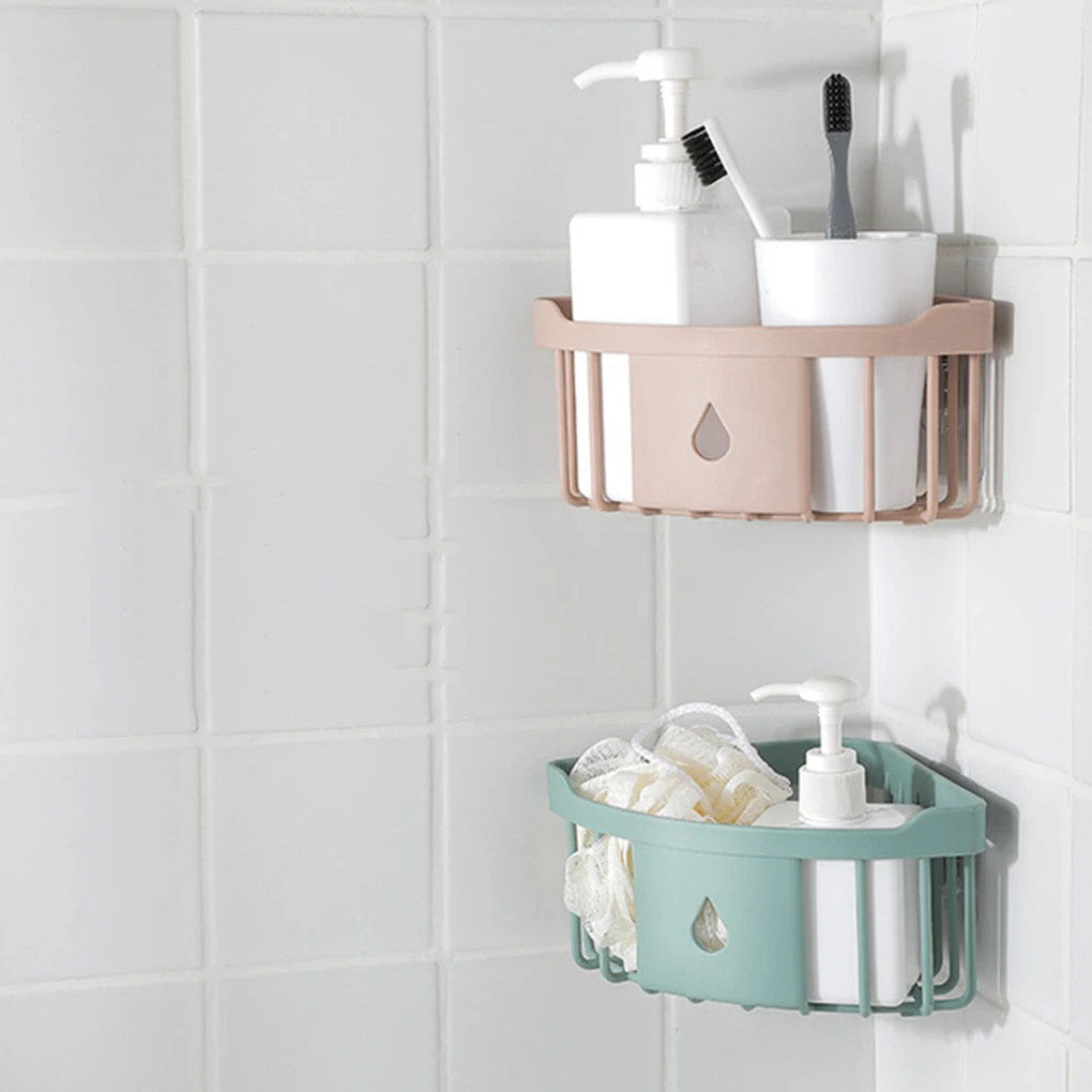Bathroom Kitchen Adhesive Wall Mount Soap Shampoo Lotion Storage Case Mesh Design Rack Holder