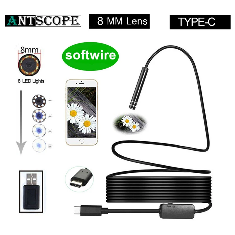 Antscope 8mm Lens Type-C USB Endoscope Camera Inspection 1M Softwire Sewer Snake Tube With 8 LED HD Android Borescope 30
Antscope 8mm Lens Type-C USB Endoscope Camera Inspection 1M Softwire Sewer Snake Tube With 8 LED HD Android Borescope 30