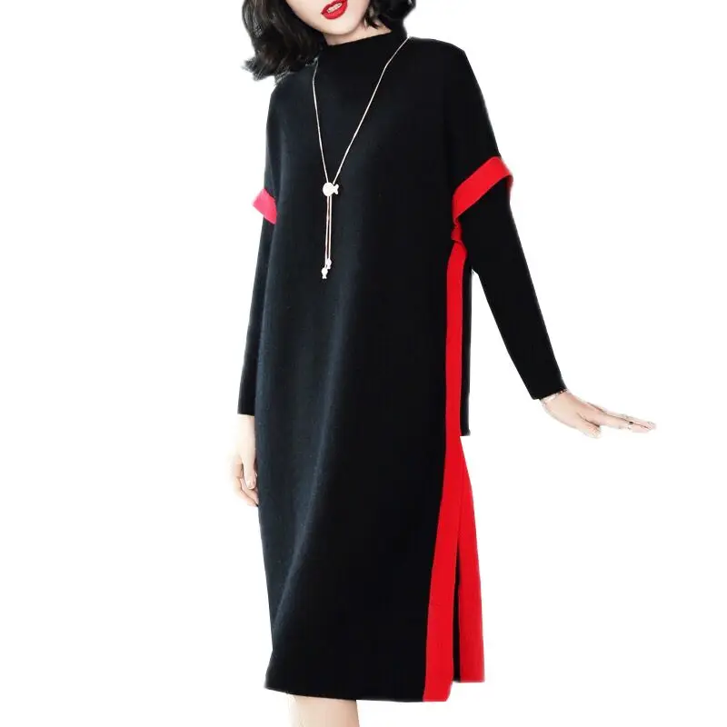 Autumn Winter Oversize Women Sweater Dress Long Warm Striped Patchwork Female Stand Collar Knitted Elegant Split Dresses O828
Autumn Winter Oversize Women Sweater Dress Long Warm Striped Patchwork Female Stand Collar Knitted Elegant Split Dresses O828