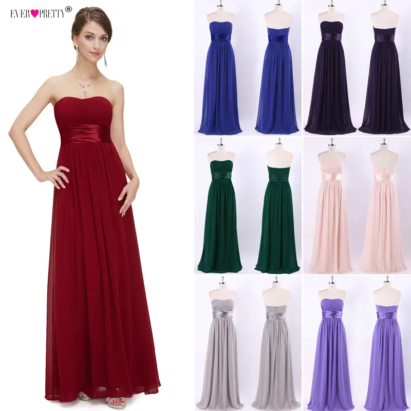 

Long Bridesmaid Dress 2019 Ever Pretty EP09955 Women's Sexy Chiffon Bow A-line Purple Burgundy Elegant Wedding Party Dress