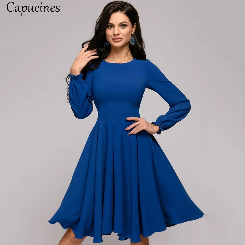 Capucines 2019 Women Elegant Blue A-line Dress Spring Summer Fashion Ruffles O-Neck Long Sleeve Casual Dress Party Mini Dresses
Capucines 2019 Women Elegant Blue A-line Dress Spring Summer Fashion Ruffles O-Neck Long Sleeve Casual Dress Party Mini Dresses