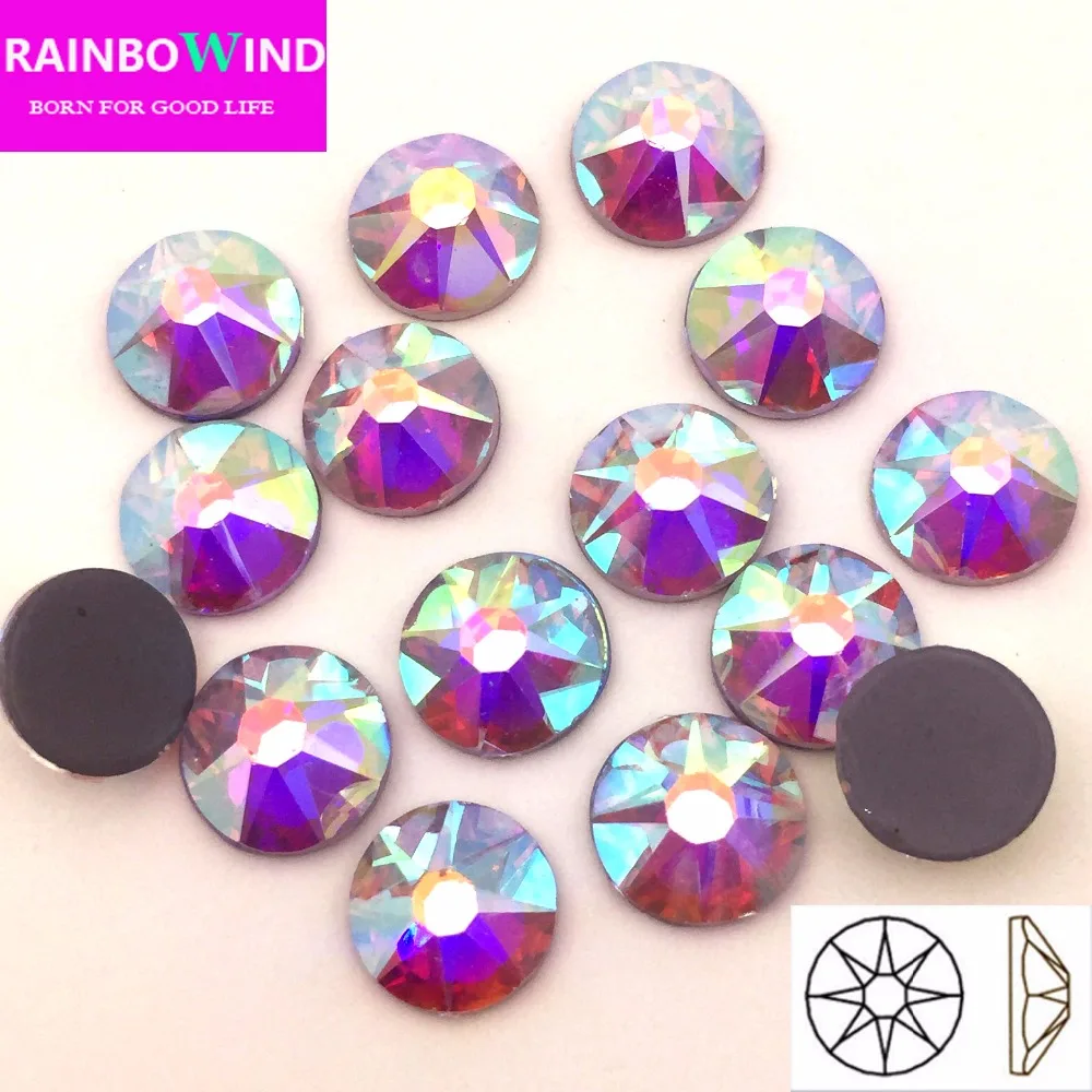

1440pcs/Lot, AAA Quality New Facted (8 big + 8 small) ss16 (3.8-4.0mm) Crystal AB Iron On Hotfix Rhinestones free shipping