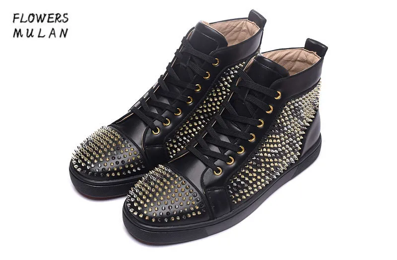 2018 Fashion Unisex Style New Black Leather Casual Golden Rivets Shoes Mens High Top Bottom Lace Up Man's Ankle Boots Plus
2018 Fashion Unisex Style New Black Leather Casual Golden Rivets Shoes Mens High Top Bottom Lace Up Man's Ankle Boots Plus