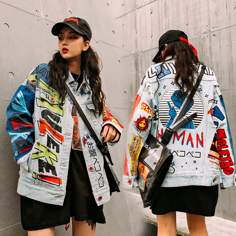 New Denim Coat Women Harajuku Graffiti Print Worn Out Long Sleeve Denim Jacket Punk Rock Students Jeans Coats Outwear NS82
New Denim Coat Women Harajuku Graffiti Print Worn Out Long Sleeve Denim Jacket Punk Rock Students Jeans Coats Outwear NS82