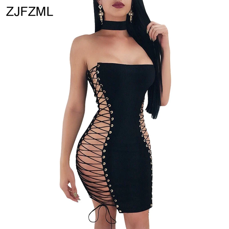 ZJFZML 2018 Double Side Lace Up Sexy Eyelet Dress Women Black Strapless Open Back Bandage Dress Summer Backless Hollow Out Dress
ZJFZML 2018 Double Side Lace Up Sexy Eyelet Dress Women Black Strapless Open Back Bandage Dress Summer Backless Hollow Out Dress