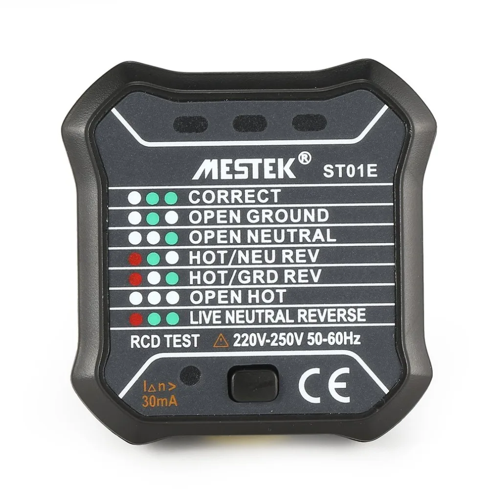 MESTEK ST01E Socket Outlet Tester Circuit Polarity Voltage Detector Wall Plug Breaker Finder RCD Test 220V~250V UK Plug New
MESTEK ST01E Socket Outlet Tester Circuit Polarity Voltage Detector Wall Plug Breaker Finder RCD Test 220V~250V UK Plug New