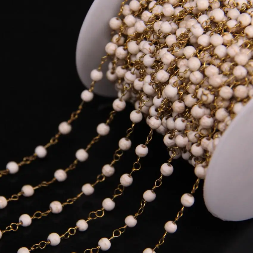 4mm Natural Turquoises Rosary Chain,White Turquoises Gems Round beads Link Brass Wire Wrapped Chain Necklace Jewelry
4mm Natural Turquoises Rosary Chain,White Turquoises Gems Round beads Link Brass Wire Wrapped Chain Necklace Jewelry