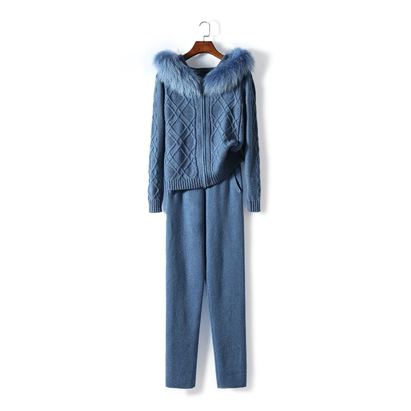 Women high quality 2018 winter new wool cashmere knitting suit pants female fox fur hooded cardigan blue khaki
Women high quality 2018 winter new wool cashmere knitting suit pants female fox fur hooded cardigan blue khaki