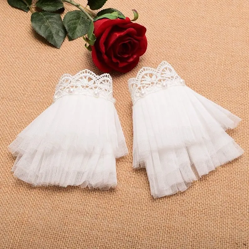 1 Pair White Lace Wrist Cuffs with beads Victorian Bracelet Medieval Cosplay Accsesory
1 Pair White Lace Wrist Cuffs with beads Victorian Bracelet Medieval Cosplay Accsesory