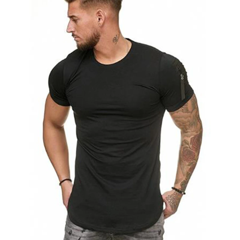 Мужская футболка с коротким рукавом на молнии плече в уличном стиле хип хоп