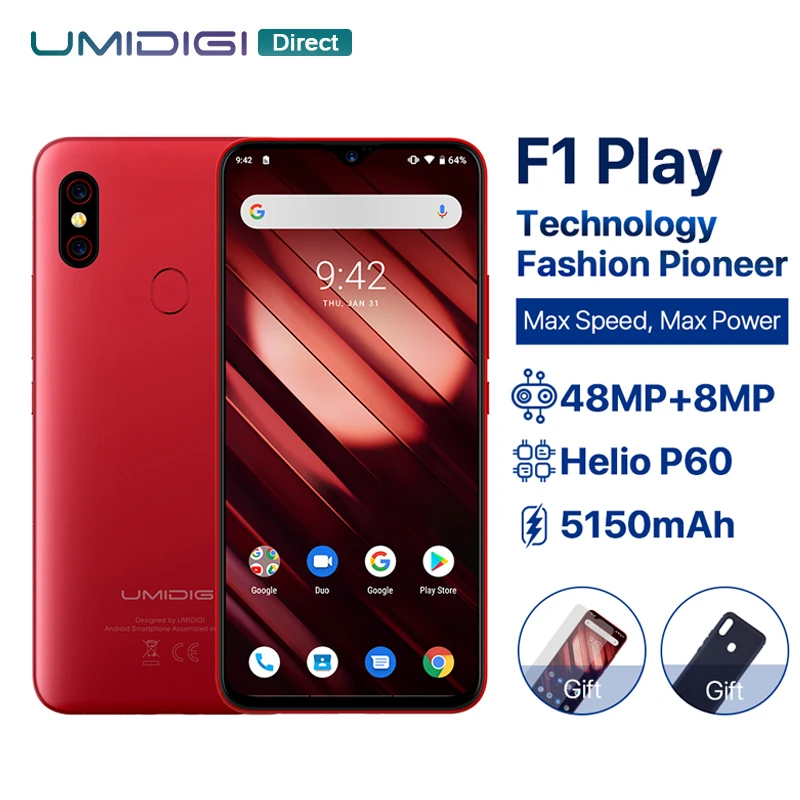 

UMIDIGI F1 Play Android 9.0 Octa Core 48MP Camera 5150mAh 6GB RAM 64GB ROM NFC 6.3" Helio P60 Global Version 4G Smartphone