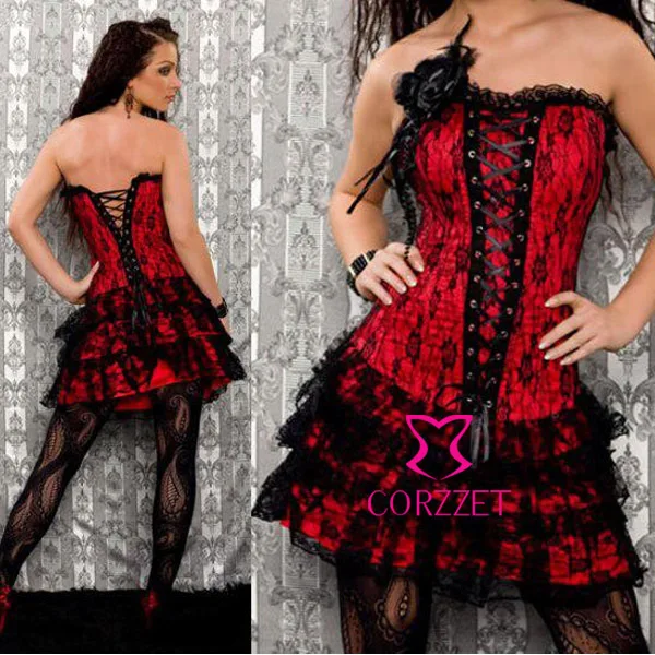 New Fashion Top Quality Lady Red Lace Corsets And Bustiers Overbust Corselet Gothic Clothing Burlesque Corset Dress WithG-string
New Fashion Top Quality Lady Red Lace Corsets And Bustiers Overbust Corselet Gothic Clothing Burlesque Corset Dress WithG-string