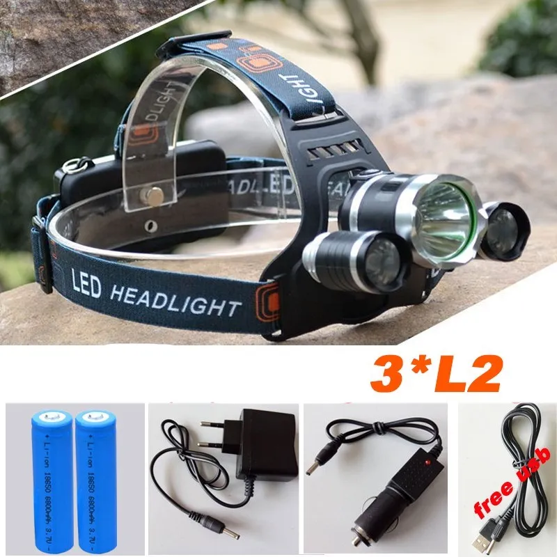 High quality Led Headlamp Headlight 20000 Lumens Linterna 3x L2 Hiking Head Light with Charger headlamp 18650 battery
High quality Led Headlamp Headlight 20000 Lumens Linterna 3x L2 Hiking Head Light with Charger headlamp 18650 battery
