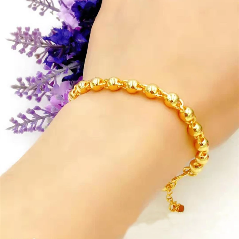 High quality pure gold color 6mm ball beads bracelets & bangles for women Men 24K yellow bracelet wedding jewelry
High quality pure gold color 6mm ball beads bracelets & bangles for women Men 24K yellow bracelet wedding jewelry