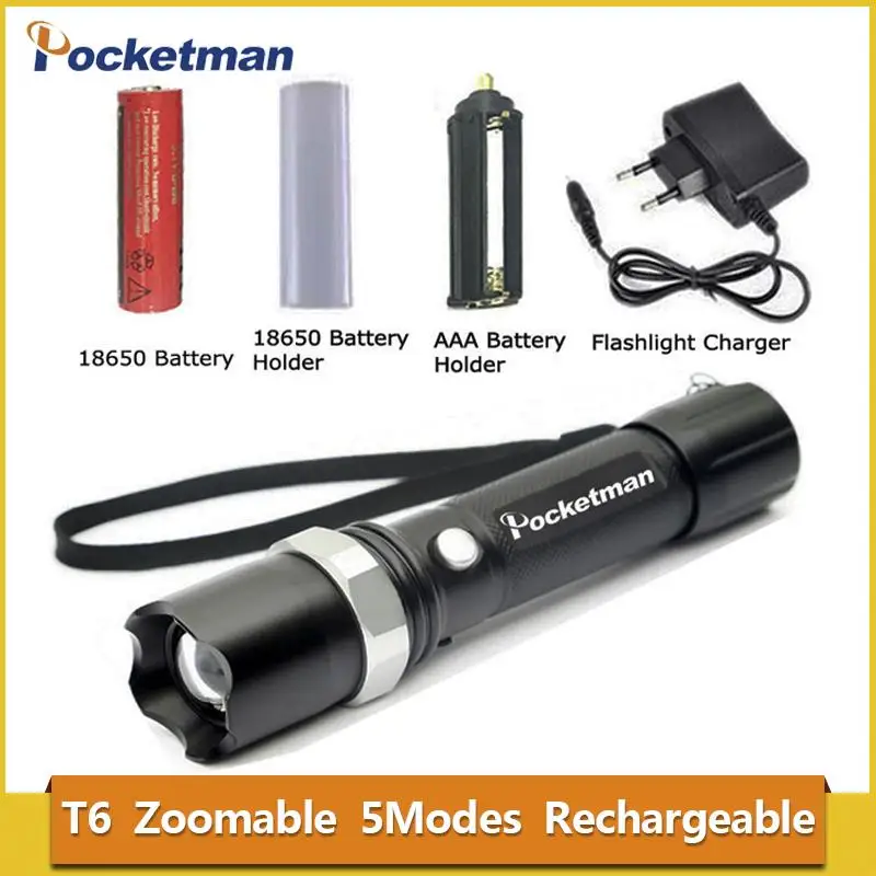 

High Power XML-T6 5 Modes Flashlight 3800 Lumens LED Flashlight Waterproof Zoomable Torch lights 18650 or AAA battery z88