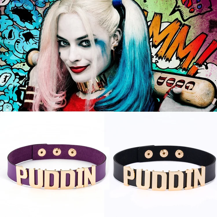 Leather Necklace Women Halloween Cosplay Batman Suicide Squad Harley Quinn PUDDIN Letter Choker Necklace Collar Ketting Collares
Leather Necklace Women Halloween Cosplay Batman Suicide Squad Harley Quinn PUDDIN Letter Choker Necklace Collar Ketting Collares