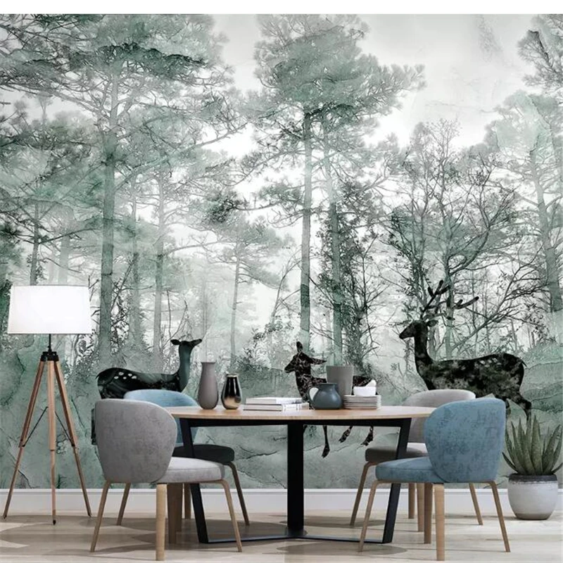 

wellyu papel de parede 3D Custom wallpaper Nordic Forest Elk Dream Marbled TV Background Wall Painting behang tapety