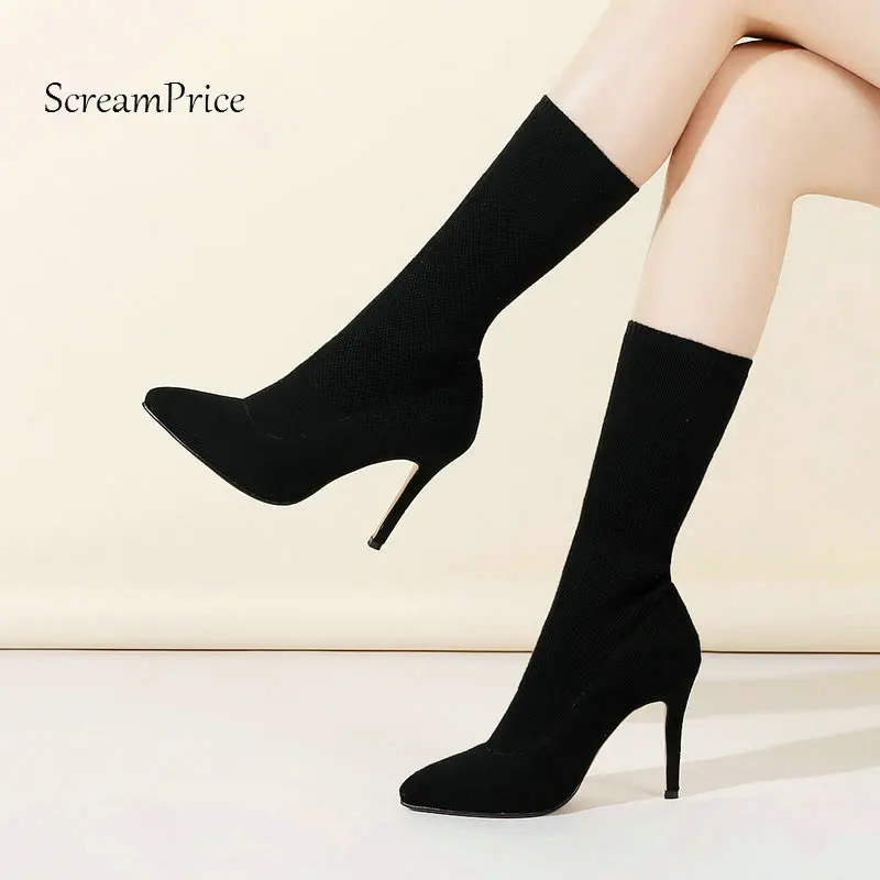 The New Knitting Winter Thin High Hee Slip On Woman Mid Calf Boots Fashion Pointed Toe Party Calf Boots Black Apticot
The New Knitting Winter Thin High Hee Slip On Woman Mid Calf Boots Fashion Pointed Toe Party Calf Boots Black Apticot