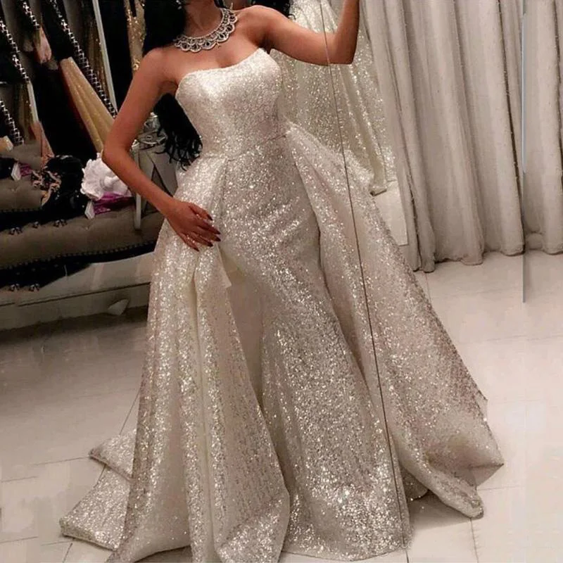 Silver Sequined Luxury Evening Dresses Sweetheart Mermaid Red Carpet Gowns Back Zipper With Detachable Train Evening Gowns Dress
Silver Sequined Luxury Evening Dresses Sweetheart Mermaid Red Carpet Gowns Back Zipper With Detachable Train Evening Gowns Dress