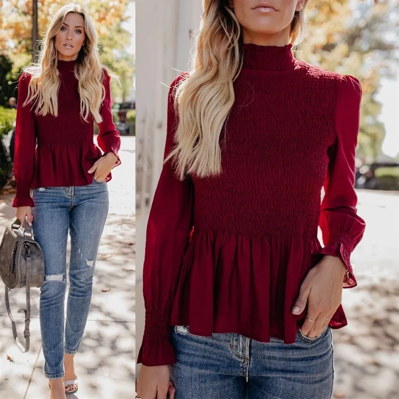 Women Long Sleeve Ruffled Turtleneck Chiffion Shirts Tops Spring Autumn Solid Casual Slim Draped Flare Sleeve Tops Blouse Female
Women Long Sleeve Ruffled Turtleneck Chiffion Shirts Tops Spring Autumn Solid Casual Slim Draped Flare Sleeve Tops Blouse Female
