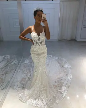 2019 Latest Modern Lace Mermaid Wedding Dress Mermaid Spaghetti Straps Sequin Glitter Chapel Train Sexy Backless Bridal Gowns
2019 Latest Modern Lace Mermaid Wedding Dress Mermaid Spaghetti Straps Sequin Glitter Chapel Train Sexy Backless Bridal Gowns