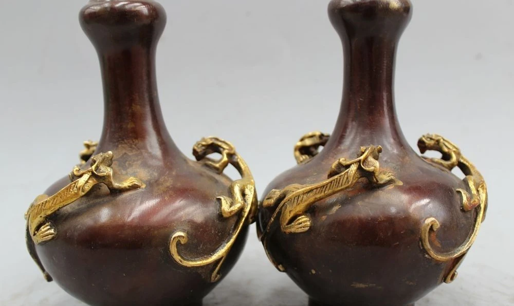 7" Marked Chinese Dynasty Palace Bronze Gilt beast Dragon Flower Bottle Vase Pai
7" Marked Chinese Dynasty Palace Bronze Gilt beast Dragon Flower Bottle Vase Pai