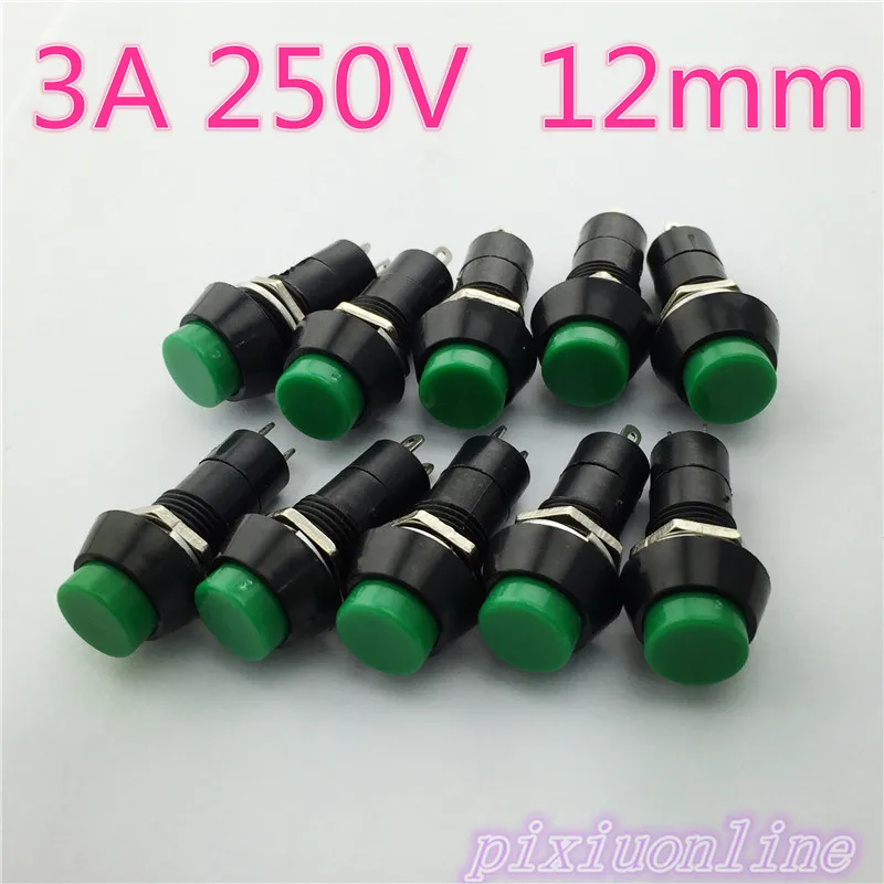 

G102Y 10pcs PBS-11A 2PIN Green Plastic 12mm Push Button Latching Switch Self-Lock 3A 250V High Quality Cheapest Sell At a Loss