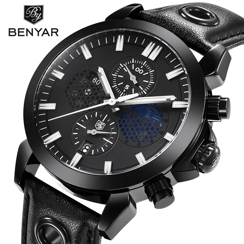 BENYAR Luxury Chronograph Sport Mens Watches Fashion Brand Military Waterproof Leather Quartz male wristWatch Relogio Masculino
BENYAR Luxury Chronograph Sport Mens Watches Fashion Brand Military Waterproof Leather Quartz male wristWatch Relogio Masculino