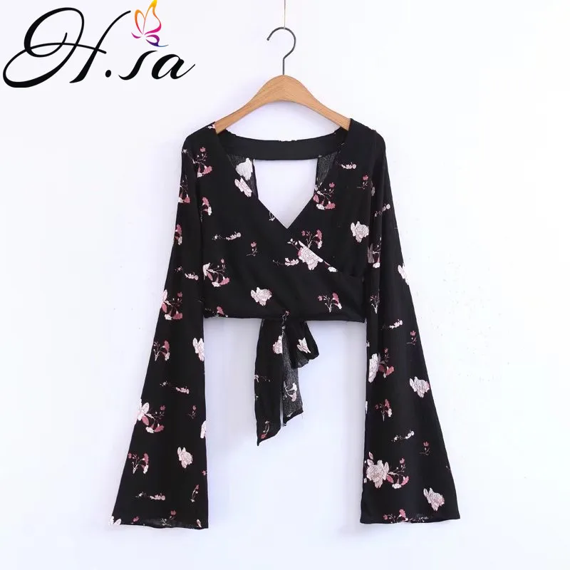 H.SA Women tops and blouses 2019 Flare Sleeve Floral Shirt Bow Tie Crop Blouses Long Sleeve Hollow Out Backless Sexy Tops Blusa
H.SA Women tops and blouses 2019 Flare Sleeve Floral Shirt Bow Tie Crop Blouses Long Sleeve Hollow Out Backless Sexy Tops Blusa