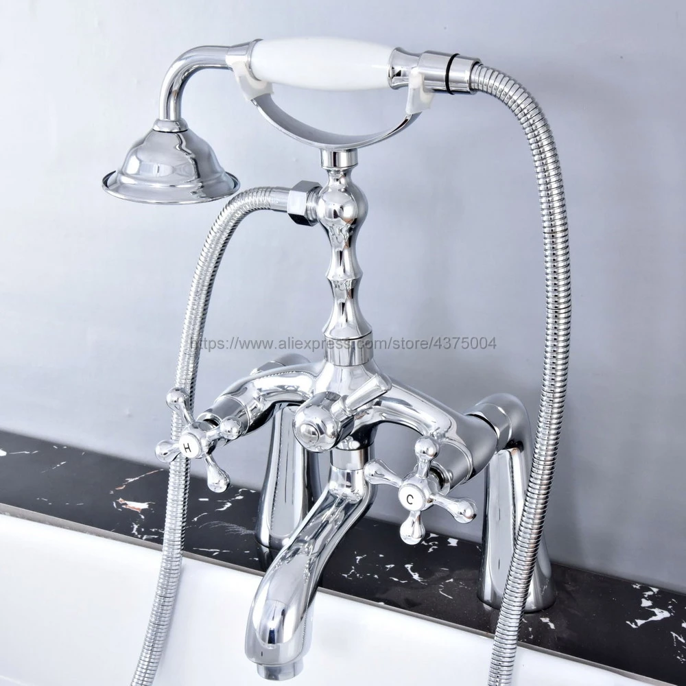 Bathtub Faucet Chrome Deck Mounted Tub Mixer Faucet Dual Handle Hot and Cold Water Tap Telephone Style + hand shower Ntf757
Bathtub Faucet Chrome Deck Mounted Tub Mixer Faucet Dual Handle Hot and Cold Water Tap Telephone Style + hand shower Ntf757