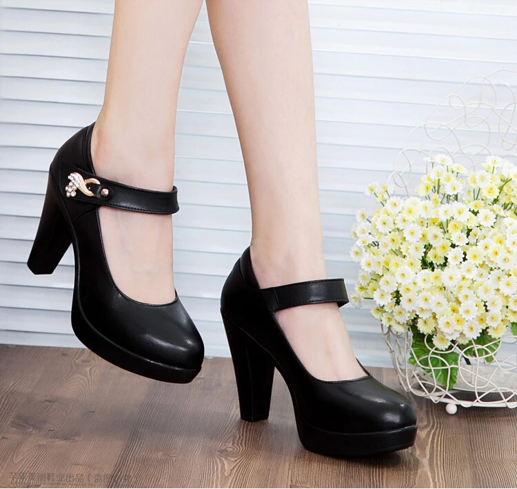 Women High Heels Pumps Female Ol Comfortable Genuine Leather Black