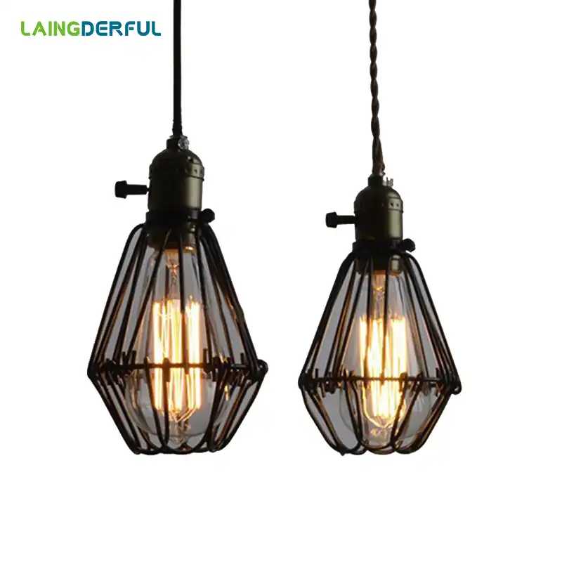 Retro Metal Wire Cage Pendant Lights E27 Industrial Decor Iron Hanging Lamp Black Vintage Loft Hanglamp For Bar Restaurant Cafe