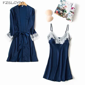 FZSLCYIYI Women Sexy Silk Satin Robe Gown Set Full Sleeve Bathrobe Lace Nightdress Charming Nightwear Sleepwear For Summer
FZSLCYIYI Women Sexy Silk Satin Robe Gown Set Full Sleeve Bathrobe Lace Nightdress Charming Nightwear Sleepwear For Summer