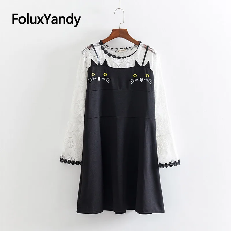 Cute Sweet Dress Women Loose Cartoon Transparent Lace Long Sleeve Plus Size Dress Spring Vestidos KKFY3320
Cute Sweet Dress Women Loose Cartoon Transparent Lace Long Sleeve Plus Size Dress Spring Vestidos KKFY3320