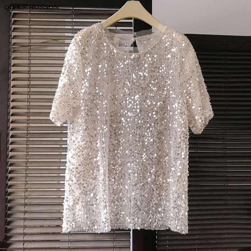 Bling bling shining sequined t shirts women 2019 summer Korean fashion mesh tops fishnet tshirt tee shirt femme ete
Bling bling shining sequined t shirts women 2019 summer Korean fashion mesh tops fishnet tshirt tee shirt femme ete