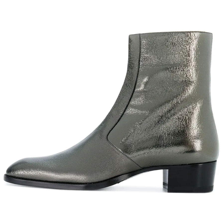 2018 New Genuine Leather gray Sliver Sexy Ankle Boots Wedge high heels plataform Boots pointed toe Men Botas
2018 New Genuine Leather gray Sliver Sexy Ankle Boots Wedge high heels plataform Boots pointed toe Men Botas