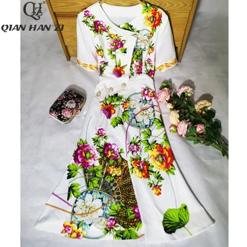Qian Han Zi 2019 designer fashion runway dress Women short sleeves Casual Amazing Print Pearl Buttons Elegant Slim Bodycon Dress
Qian Han Zi 2019 designer fashion runway dress Women short sleeves Casual Amazing Print Pearl Buttons Elegant Slim Bodycon Dress