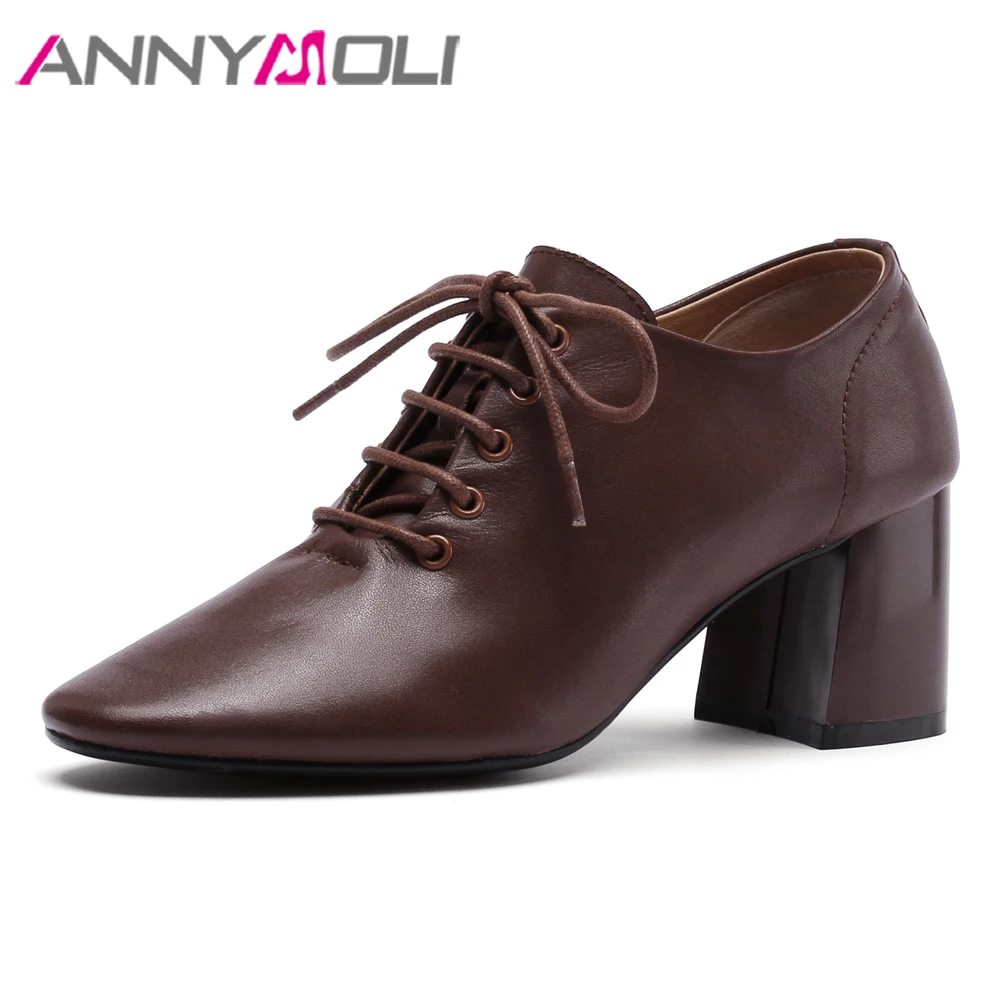 ANNYMOLI Women Derby Shoes High Heels Natural Genuine Leather Thick High Heels Office Lady Shoes Real Leather Lace Up Pumps 4 39
ANNYMOLI Women Derby Shoes High Heels Natural Genuine Leather Thick High Heels Office Lady Shoes Real Leather Lace Up Pumps 4 39