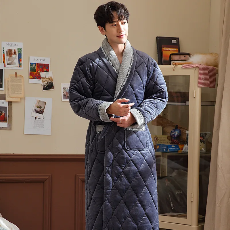 Male Robes Winter Beibei Quilted Three Layers Cotton Thick Bathrobes Mens Large Size Flannel Home Warm Dressing Gown 3XL
Male Robes Winter Beibei Quilted Three Layers Cotton Thick Bathrobes Mens Large Size Flannel Home Warm Dressing Gown 3XL