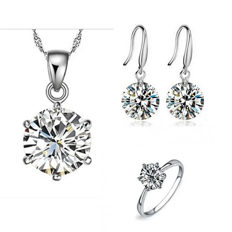 New Arrival Elegant Women Wedding Jewelry Set Silver Cubic Zirconia Necklace Earring Ring For Bridal
New Arrival Elegant Women Wedding Jewelry Set Silver Cubic Zirconia Necklace Earring Ring For Bridal