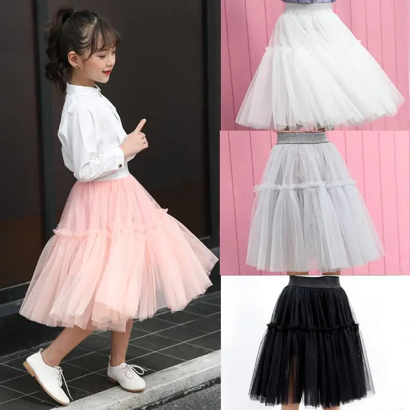Фото 2019 Fashion Teens Girls Tutu Mesh Patchwork Skirts Children Fold Puff Princess Long Skirt Kids Birthday Party Q438 | Мать и ребенок